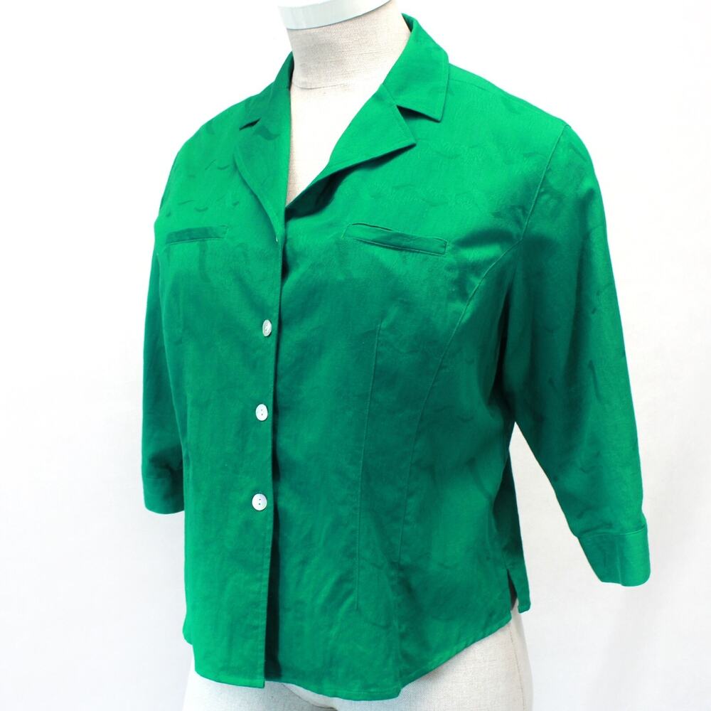 Chico's Linen Cotton Green Button Down Shirt Top Blouse Size 3 XL
